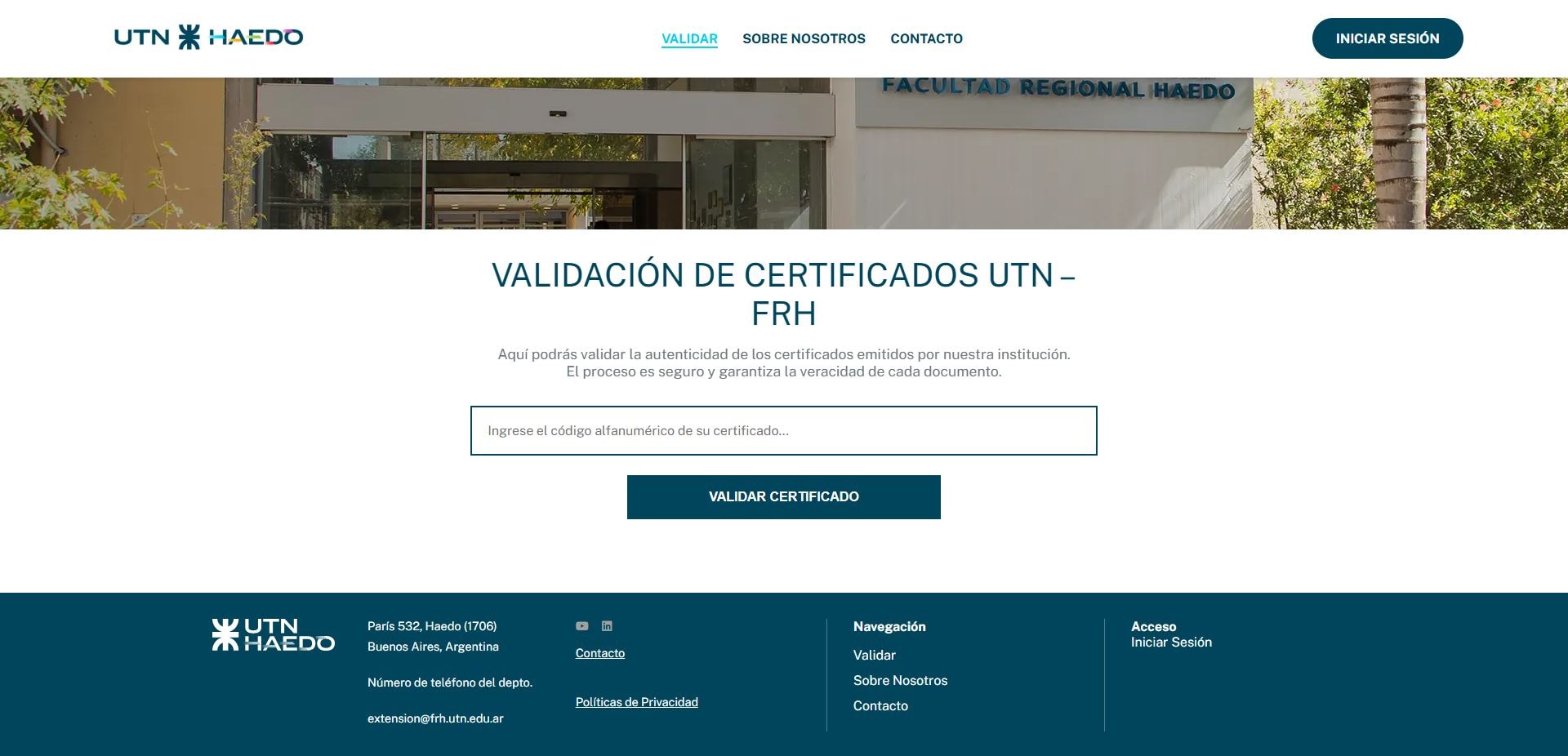 Pantalla pública para validar certificados mediante un código